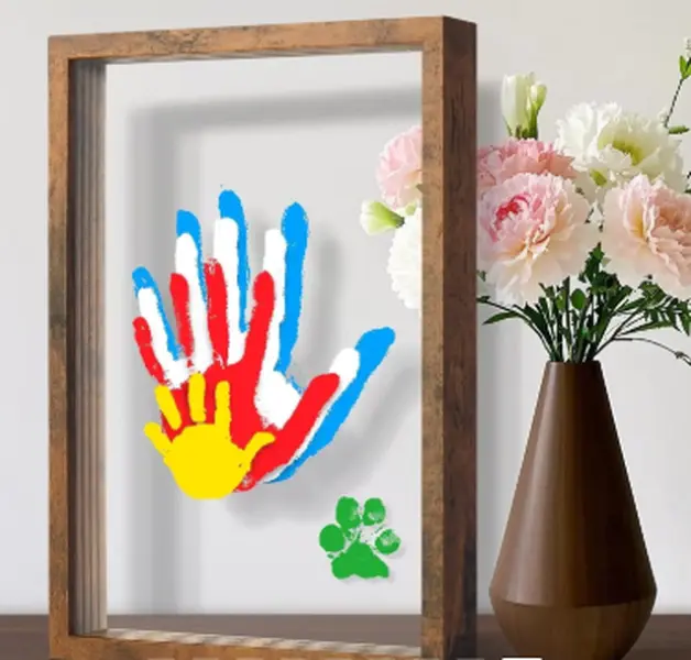 Wooden Transparent Handprint Frame Set, DIY Family Memorial Gift Kit, Acrylic Board, Colorful Paints, Holds Up to 4 Handprints
