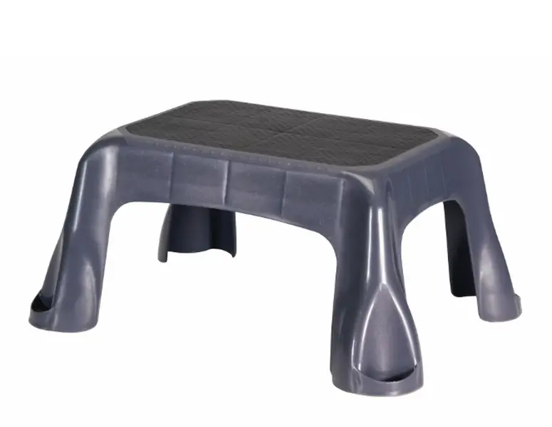 Gray Plastic Step Stool with In-Mold Tread, 1-Step