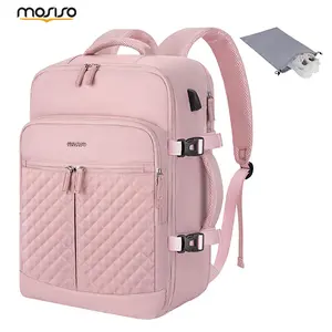 MOSISO 40L Quilted Travel Backpack for Women Men, 17-17.3 Inch Large Capacity Laptop Backpack with USB Charging Port & Anti-Theft Pocket, Business Carry on Daypack with Drawstring Bag for Work, College & Travel, Pink