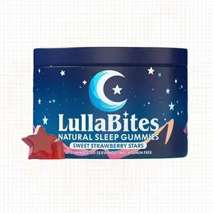 LULLABITES Natural Sleep Gummies Sweet Strawberry Stars Flavor Melatonin-Free Gentle Nighttime Support with Valerian Root - 30 Servings，Natural valerian root and other plant-based ingredients may have different effects for different users.