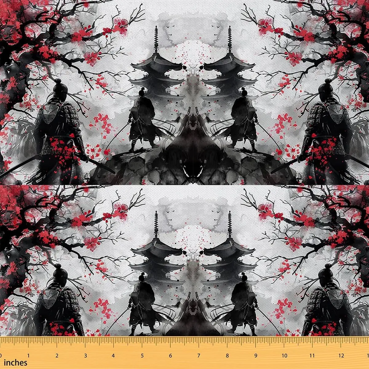 Feelyou Japanese-Style Floral Ukiyoe Cherry Blossom 3D Printed Medium-Weight Tight-Woven Waterproof Fabric by the Yd, Machine Wash Easy-Clean Home Decoration Supplies, for Curtains, Outdoor Lamp Shade Sewing