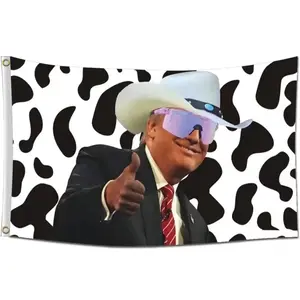 Cow Print Cowboy Hat 3x5FT Flag Funny Home Outdoor Garden Yard Anti-Ultraviolet Fading With Grommets Premium Polyester Fade-Resistant Decorative Flag
