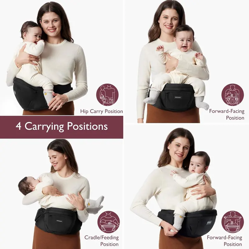 Momcozy Hip Seat Baby Carrier, Adjustable Ergonomic Carrier with Various Pockets for Newborns & Toddlers up to 45lbs Portable Mother Mom Gift Convenient Travel Gifts wild  bird back baby baby carriers Ergonomic Baby Carrier with Hip Seat 6