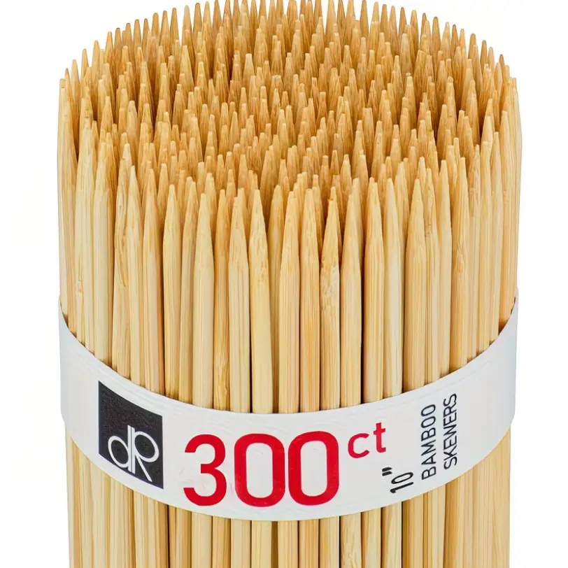 Natural Bamboo Skewers Sticks, 300 Wood Skewers for Grilling, BBQ, Kabob, Appetizers, Fruits, Smores, Cocktail, Brunch, Fondue Sticks, Barbeque, DIY Crafting