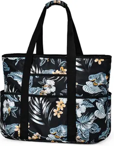 Beach Bags for Women Large Beach Tote Bag with Zipper Pockets Beach Bag  Sandproof Travel Nurse Tote Bag