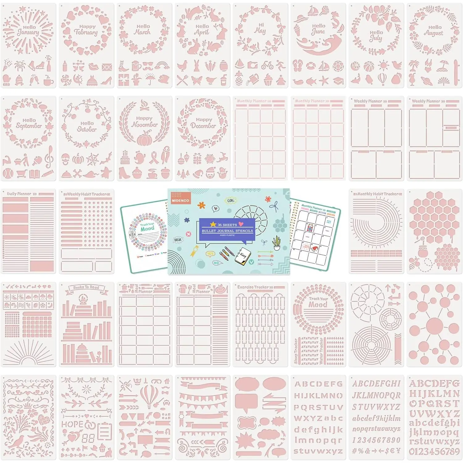 36PCS Journal Stencils Kit - Office & School Stationery, Crafts Supplies Accessories for Journaling & Planning