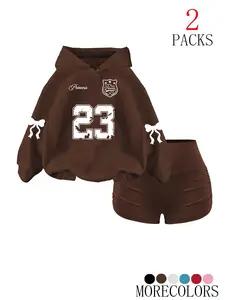 Women's Fall Winter Hooded Sweatshirt Set, Warm Fitted Drawstring Adjustable Pullover with Pocket Design, Fashionable Casual Wear for Daily Use