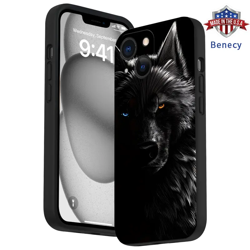 Straight Edge Domineering Wolf Pattern Man's Phone Case for iPhone 15 16 14 Pro Max 13 12 11 XR XS Plus E Shockproof Drop Protection Rugged Durable Silicone Cover Cellphone Protective Smartphone Casing