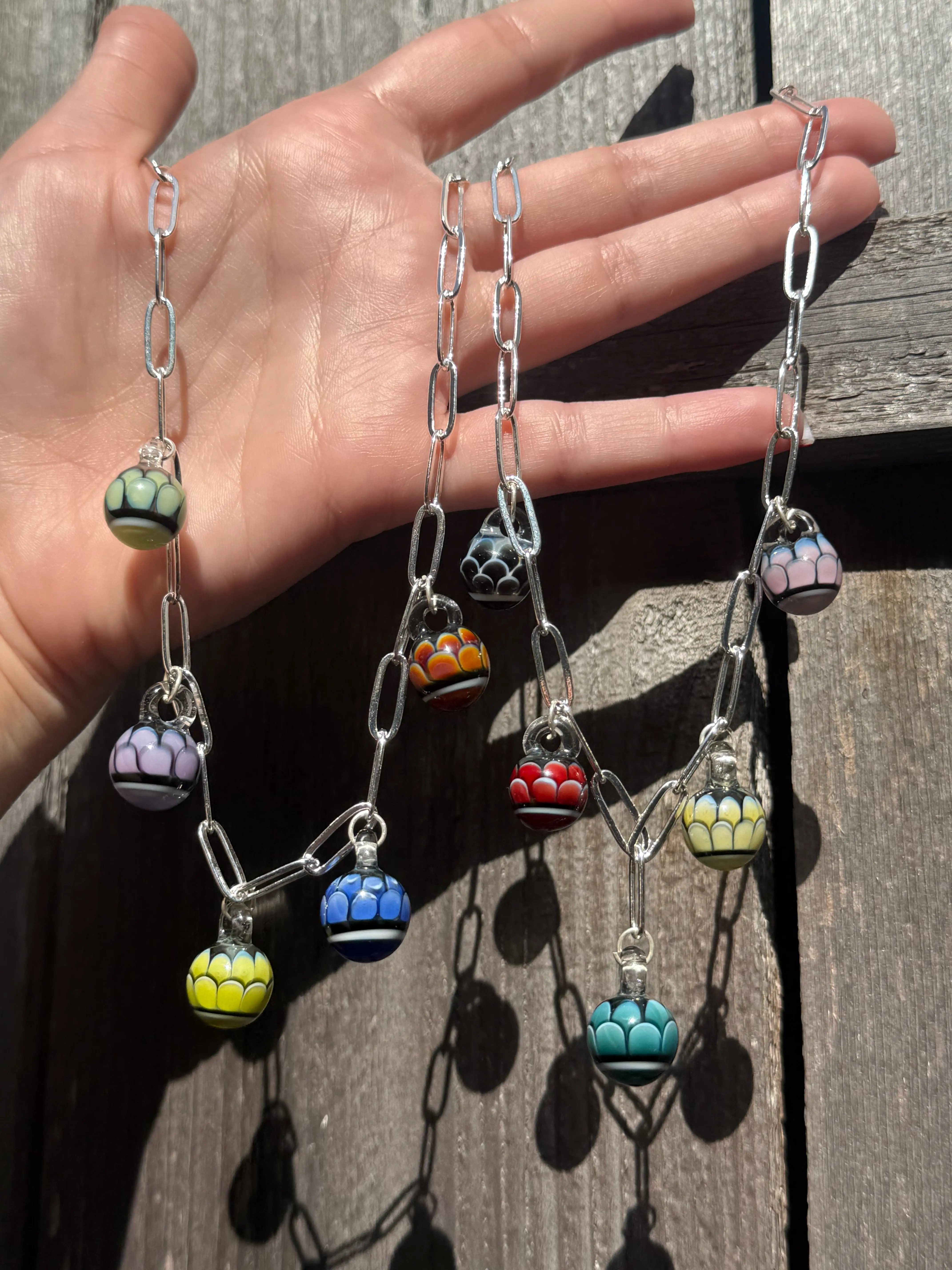 Juju Glass Dot Work Charm Pendant Sterling Silver Paper Clip Chain Necklace