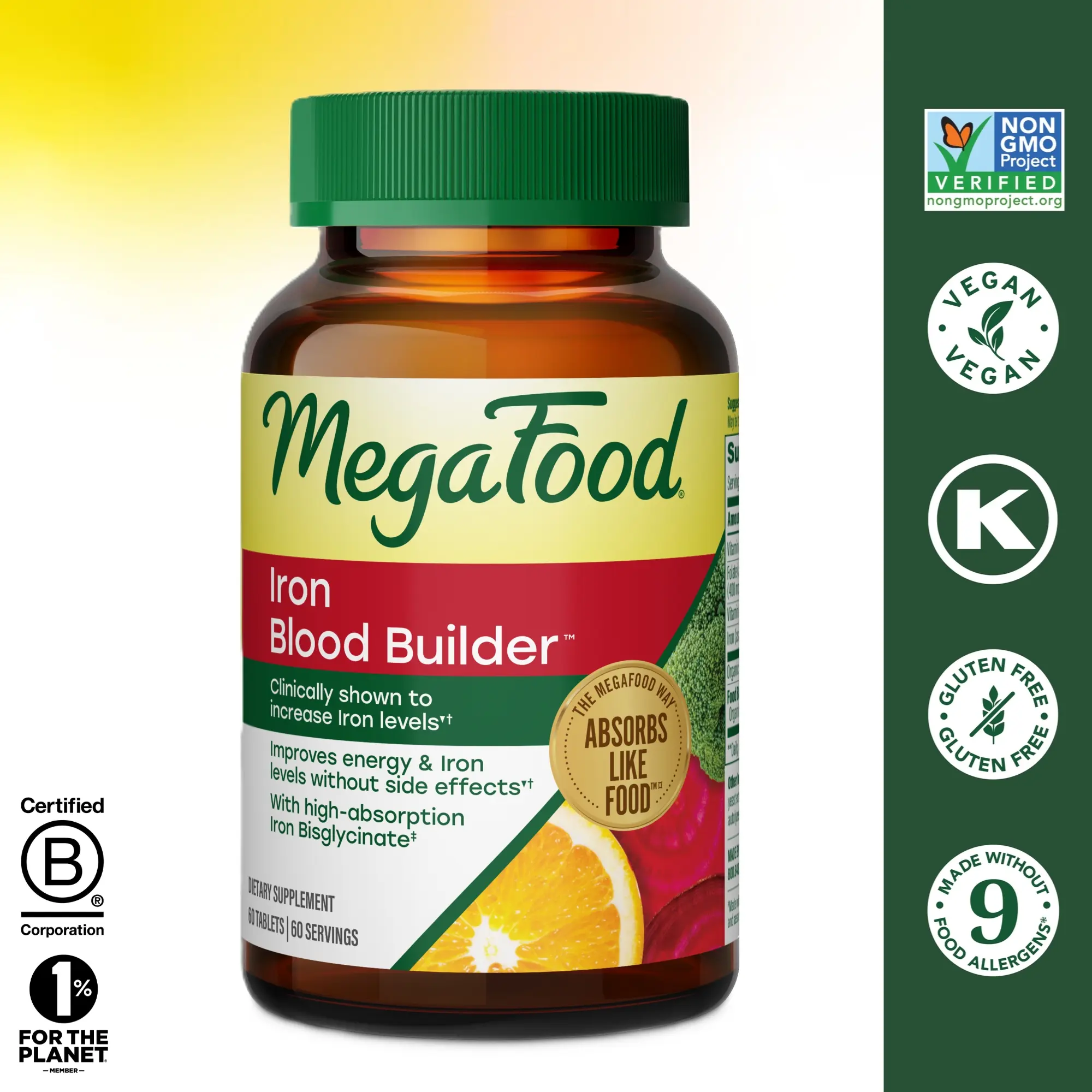 MegaFood Blood Builder Iron Supplement-Clinically Shown to Increase Iron Levels while Gentle on the Stomach. 60 Servings MegaFood Blood Builder Iron Supplement-Clinically Shown to Increase Iron Levels while Gentle on the Stomach. 60 Servings