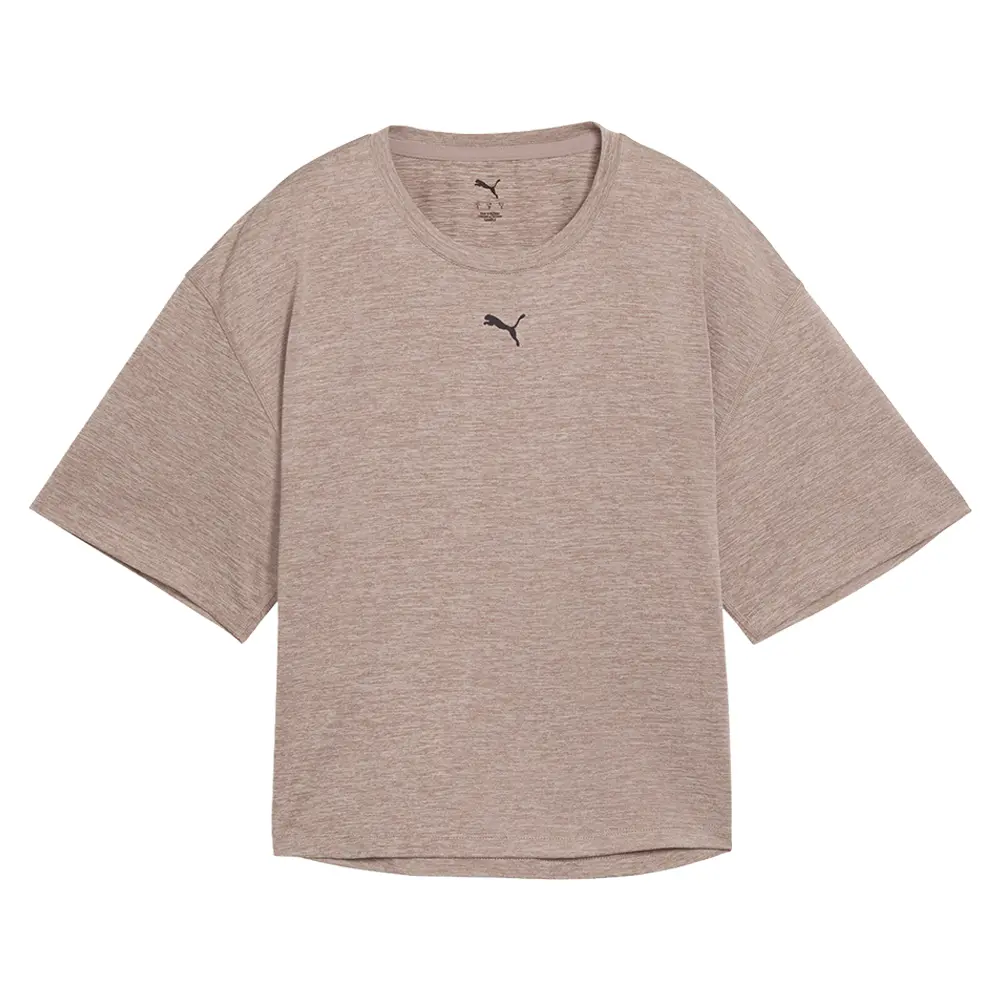PUMA Womens Cloudspun Relaxed Crew Neck Short Sleeve Athletic Casual Tops Casual - Beige