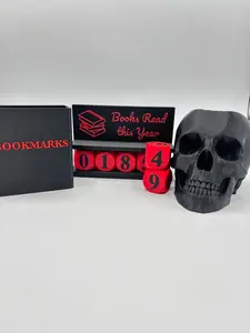 3D Printed Books Read This Year Tracker with Skull Pen Holder & Bookmark Box Adjustable Up to 999 Books Compact Design for Shelves or Desks Bookish ReadingTracker TBRTracker 3DPrintedGifts