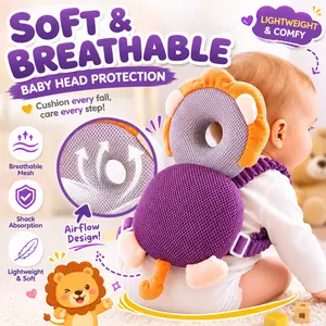 1pc summer breathable little lion anti-collision teaching back cushion, with horizontal strap for fixing, summer breathable anti-fall mat for nursery early education materials for walking practice, outdoor and home teaching protective gear
