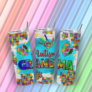 Unique Autism Grandma 20oz Tumbler - Colorful Puzzle Design, Reusable Drinkware for Everyday Use