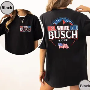 Comfort Colors Red White And B^sch Light Patriotic 2 Sides T- Shirt, Vintage 4th Of July Beer Shirt For Men And Women