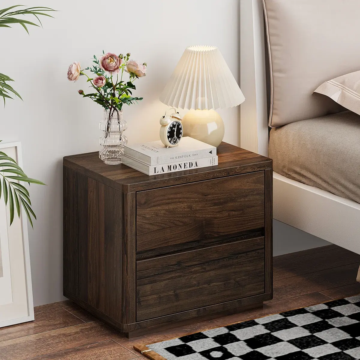 IRONCK Midcentury Modern Handle-Free Light Wood 2-Drawer Nightstand (21.7''W×15.6''D×18.3''H) - Smooth-Glide Rails, Quick Setup, Ample Storage, Bedroom Dresser Table, Kid-Proof Indoor Furniture, Smooth Texture, Assembly Guide