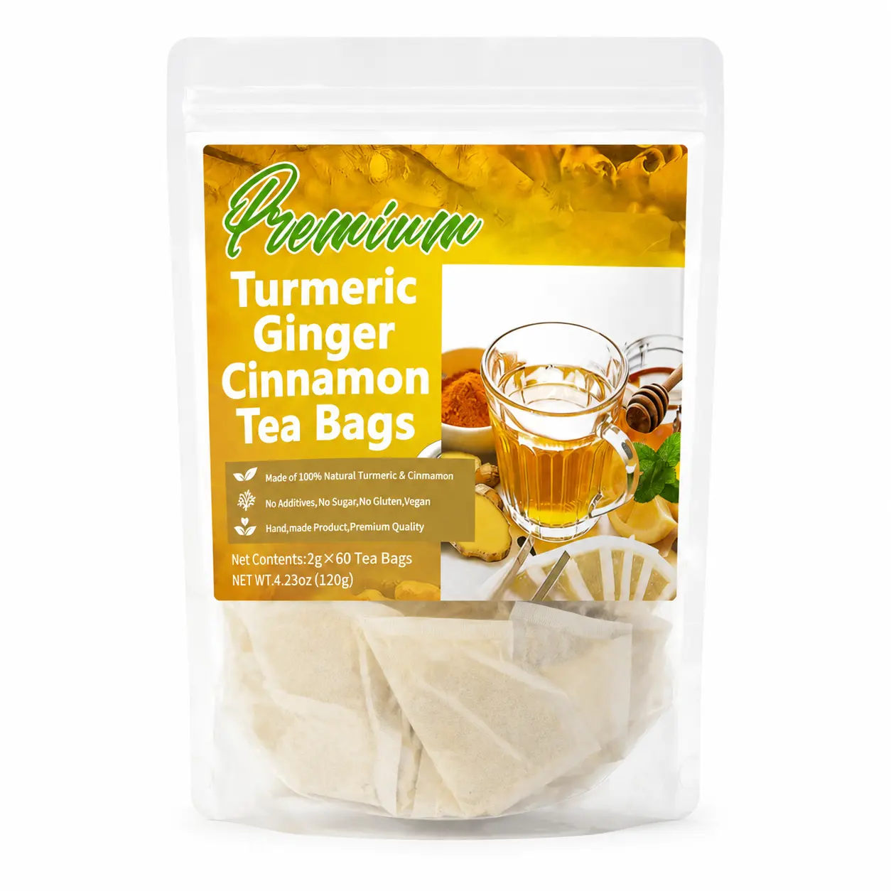 Natural Turmeric Anti-Inflammatory Tea Bags - 100% Eco-Friendly Tea, Blends Turmeric, Ginger, Cinnamon, Sugar-Free, Gluten-Free, Vegan, No Preservatives, Digestive Health Herbal Remedy Beverage DealsForYouDays