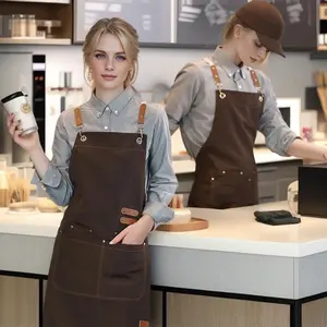 Khaki Professional Waterproof Kitchen Apron - Unisex Pocket Work Apron for Restaurant Waiter Daily Cleaning Uniform