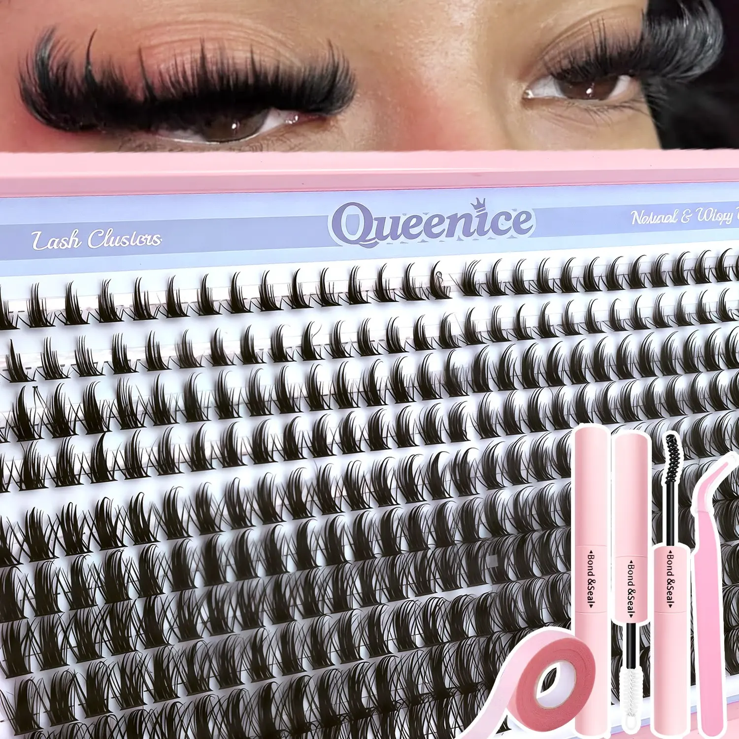 Spiked lash cluster set, manga-style lash clusters, False eyelashes clusters, Spiky false eyelashes, volume eyelash, mixed length D-curl spiked individual lashes, DIY lash extension set, including glue, tweezers and lash tape