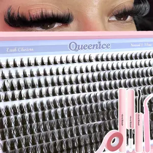 Super large-volume individual lashes cluster with sharp tips + dense style, manga-inspired, fluffy volume, lash extension effect, eyelash extensions, mixed lengths (8-16mm). Soft/comfortable/reusable/lightweight, suitable for at-home DIY application