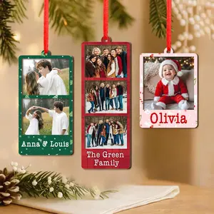 [NEW] Custom Photo Strip Christmas Ornament, Wooden Picture Frame Keepsake