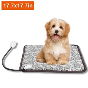 Pet Heating Pad for Dogs & Cats 17.7x17.7in Waterproof Adjustable Warming Blanket with Chew Resistant Steel Cord Case for Cozy Winter Comfort