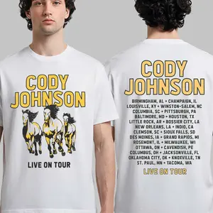 Cody Johnson Live On Tour 2026 Horses 2 Sides T-Shirt For Men Women Unisex Graphic Tee Streetwear Crewneck Casual Top Clothing Menswear Outfits .