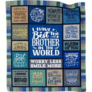 Lodge Style Brother Appreciation Flannel Throw Blanket - Character Theme with Inspirational Quotes, All-Season Knitted Polyester, Soft Cozy Digital Print, Special Function Lightweight Bedding Accessory - Gift for Brother-280GSM