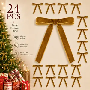 Rustic Brown Velvet Bow Collection (24 Count) - Classic Embellishments for Xmas Trees, Wreaths, and Festive Gift Wrapping