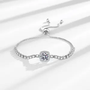 Women's 2 Carat Princess Cut Moissanite Beaded Bracelet - Niche, Versatile, Elegant Hand Jewelry for Luxury Daily Fashion Accessory, Bracelets
