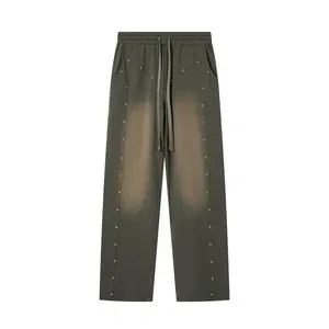 Men’s autumn fashion patch jeans, pocket jeans, casual straight-leg pants with rivets and a four-hole design, fashionable washed sportswear GARMENTARY