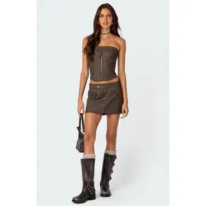 Edikted Women's Ziva Faux Leather Lace Up Corset