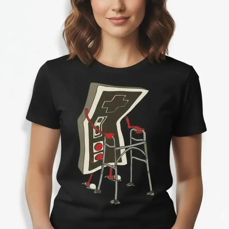 Men's Graphic T-Shirt with Retro Video Game Print, Fitted Shortsleeve Round Neck Top for Gamers and Casual Outdoor Wear