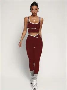 Women's Yoga Set, Colorblock Round Neck Sleeveless Top & High Waist Pants, Casual Slim Fit Activewear for All Seasons Yoga Tracksuit Set