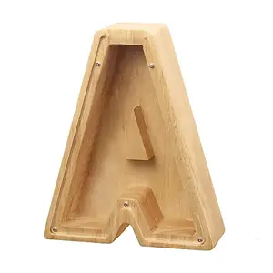 Large-Capacity Transparent Wooden Alphabet Piggy Bank Personalized Coin Savings Box, Name DIY Creative Purchase Combination Twenty-six English Alphabet A-Z Letter Piggy Bank