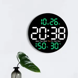 10 Inch Large Screen Wall Clock, Simple Style Living Room Clock with Temperature Humidity Date Display, Remote Control, Dual Language, Plug Powered, Digital Clock Decor