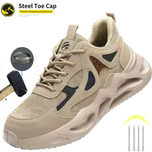 New Fashion Men Work construction Safety Shoes Anti-puncture Working Sneakers Male Indestructible Work Shoes Men Boots Lightweight Men Shoes Safety Boots High quality texture work hiking boots sneakers Boy Worker Footwear