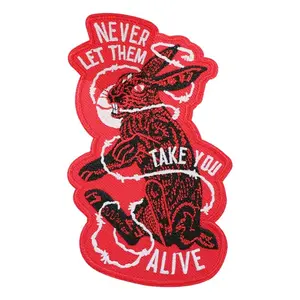 Never Let Them Take You Alive Rabbit Stylish Embroidery Patch, Back Adhesive Iron-On, Suitable for Clothes Jackets Hats Accessories