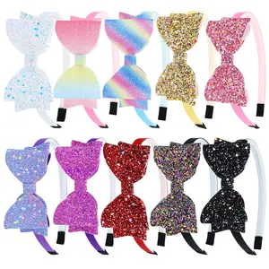 L-HDW115 10 Pieces Sparkling Sequin Bow Plastic Headbands with Teeth Hair Bands Hairbow Accessories for Toddlers Kids Teens Girls