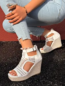 Women's Fashion Mid-Heel Elevator Shoes, Waterproof Low-Cut Roman Style Zipper Sneakers, Classic Versatile Textile Rubber Sole