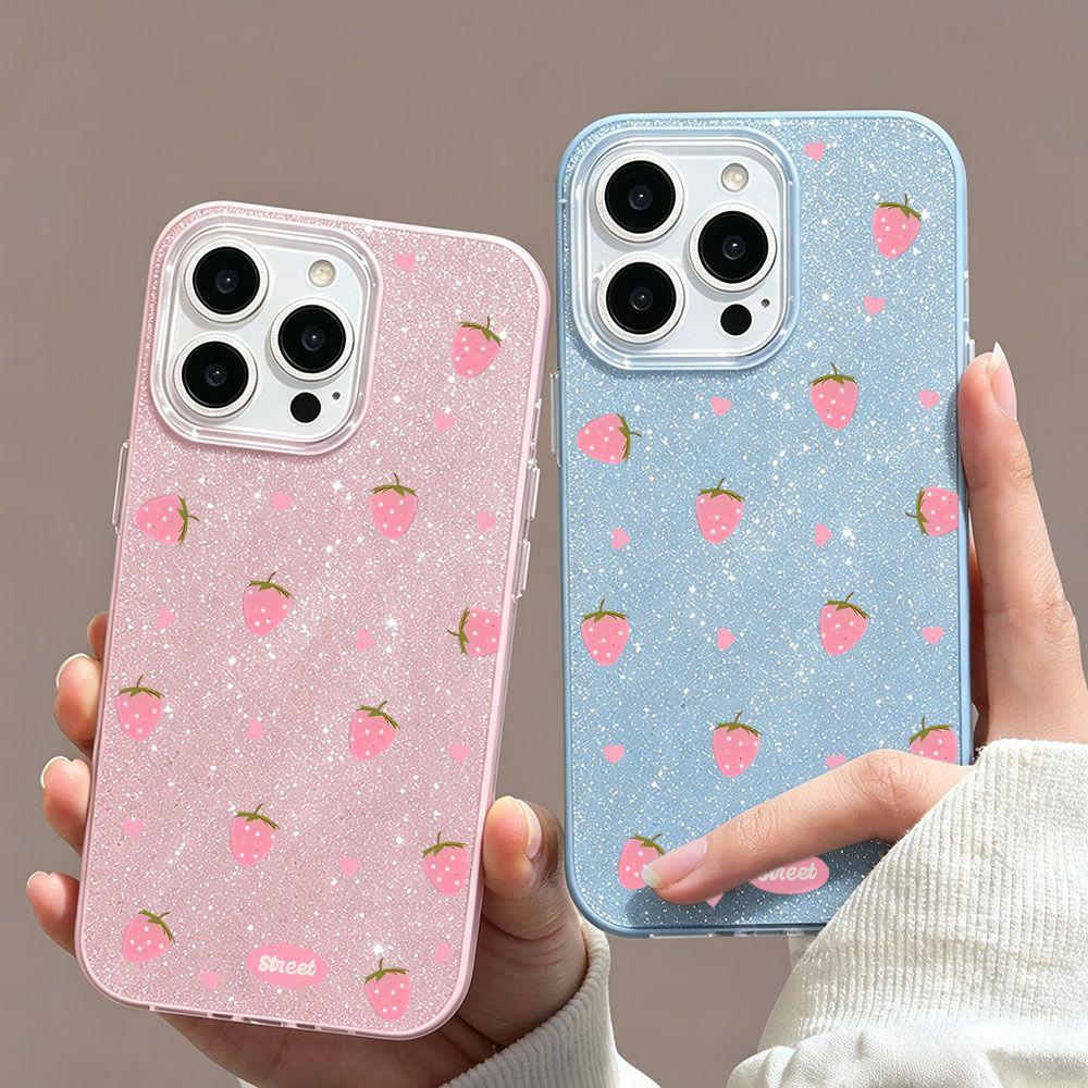Glitter Strawberry iPhone Case iPhone 17 16 15 14 13 Promax Pro Air Plus,Shockproof & Durable Protective Case Kawaii Strawberry Glitter Phone Case beautiful phone protection case