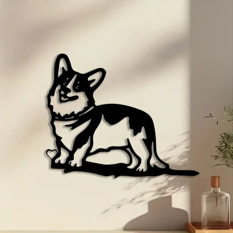 1pc Corgi Metal Wall Art, Corgi Statue Mural, Perfect for Pet Wall, Thanksgiving Decor, Ideal Gift for Dog Lovers, Powder-Coated Metal