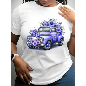 Vintage women's floral car short-sleeve , comfortable and breathable casual top, suitable for everyday and party wear White Unisex Y2K Pony T-Shirt