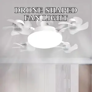 Smart Drone Fan Light Remote Control, 60w LED Four-Blade E27 Interface, Three-Color Dimmable, Wind Speed Adjustable, Quiet Energy-Saving Ceiling Fan Lamp