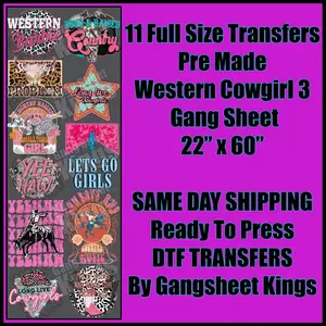 Premade Western Cowgirl 3  Gangsheet | DTF transfers | Ready to press | Direct to film Transfer | Quick shipping| Premade gang sheet
