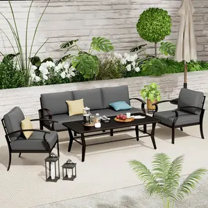 [3 Packages Delivery] KULLAVIK Modern Aluminum Outdoor Patio Sofa Set, 5-Seater Conversation Furniture with Coffee Table & 5.1" Thick Cushions – All-Weather Sectional for Backyard, Patio
