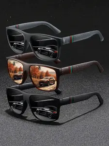 3pcs Trendy casual, retro colored striped square sunglasses, unisex, with various colors, fine grid frame paired with elastic non-slip rubber nose pad for comfortable wearing, UV resistant glasses for outdoor activities and dail Sunglasses for driving