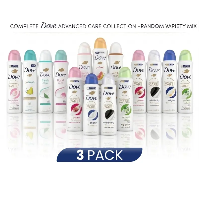 Dove Advanced Care Women's Antiperspirant-Deodorant Liquid Spray Variety Pack (3 Ct, 150ml) - Gentle Daily Body Care with 1/4 Moisturizer, Coconut, Grapefruit, Cucumber Scents, Female Cosmetic Aroma Product