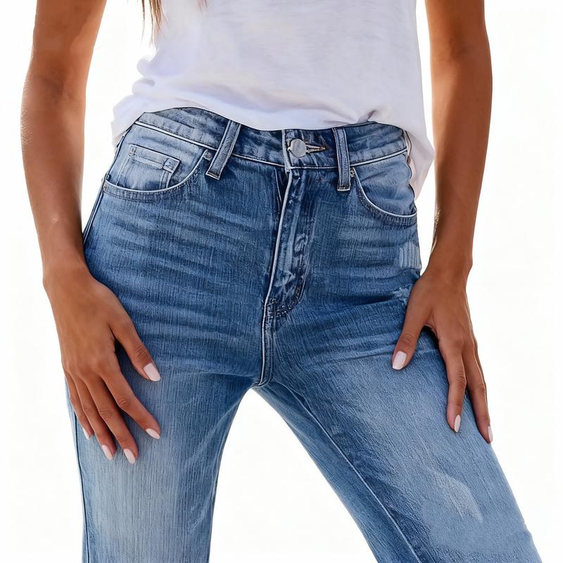 Women's Gradient Color Slim Fit Fashion Bootcut Jeans, Cat Eye Texture Washed Denim Mid Waist Stretchy Pants, Bohemian Style for All Seasons