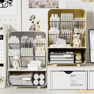 Desk Side Stationery Storage Box, 1 Count Large Capacity Multi-grid Desk Side Stationery Storage Box, Desktop Storage Organizer for Home Office School, Desk Organizer Tidy, Stationary Organizer Holder